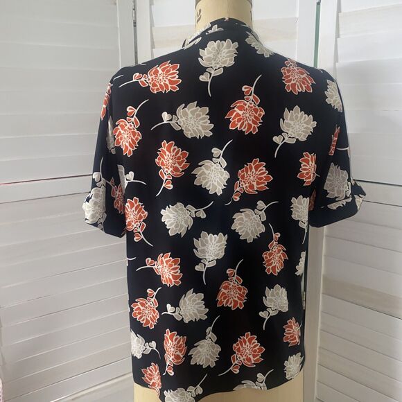 Calvin Klein Blouse P Medium Black With Coral Cream Floral Print Polyester - Picture 4 of 6